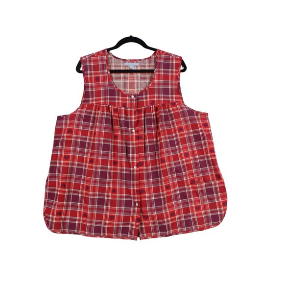 Only Necessities Womens Size L Red Plaid Sleeveless Button-Down Tunic Top - Picture 1 of 11
